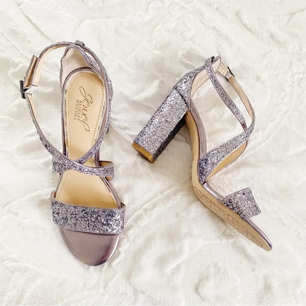 Badgley Mischka Cook Block Heel GlitterSandal Size 7 New